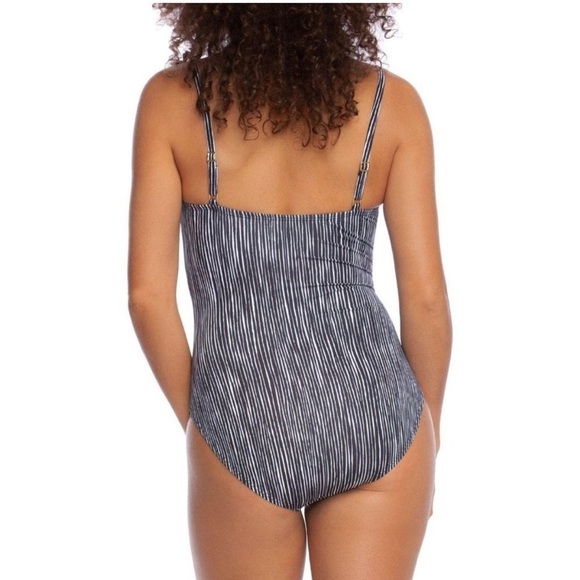 La Blanca Ripple Waves Sweetheart One Piece Swimsuit Black White Stripes 14 - Picture 6 of 13